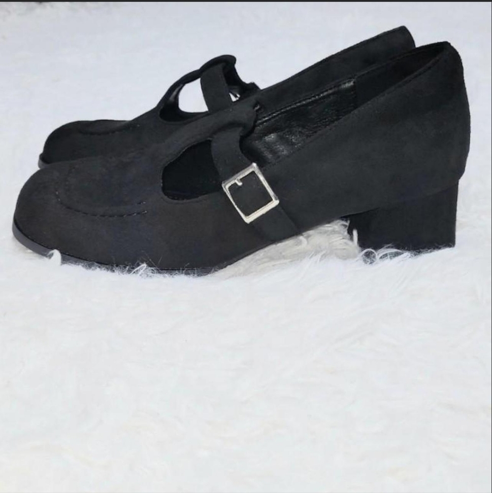 Black Suede Mary Jane Shoes With Buckle Detail Women's US 7! ✨️